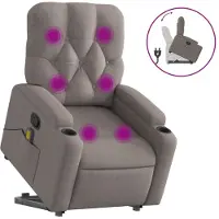 Syfax Sillón reclinable de masaje elevable tela gris taupé