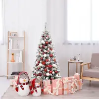 Northix Árbol de Navidad artificial de 135 cm con efecto de nieve, con 150 luces LED