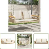 The Living Store Banco colgante "" con cojín, color beige, 109x62x40 cm, fabricado en polirratán