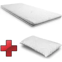 Sleezzze Colchón viscoelástico de alta calidad, modelo Premium, de 80 x 200 cm, altura 8 cm, firmeza H3, con funda antibacteriana + Almohada CloudComfort Basic con partículas de gel, de 40 x 80 cm