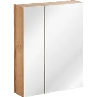 Comad Mueble de baño con espejo, 60 cm, 2 puertas, acabado en roble dorado, modelo suspendido