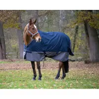 Ekkia EQUITHÈME TYREX 600 D: Manta para caballos, manta impermeable, manta para exteriores. Peso: 0 g. Color: azul marino/gris. Talla: longitud del lomo 115 cm. Relleno: fibra sintética de 0 g