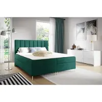 Sofello GUTTO Colchón de muelles NADIA, 180 x 200 cm, con 2 cajas de almacenamiento, topper de 5 cm, tapizado en verde de terciopelo, patas doradas elevadas
