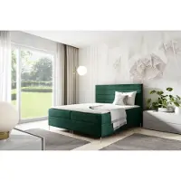 Sofello GUTTO. Cama con somier de muelles VICKY, 200 x 200 cm. Incluye 2 cajas de almacenamiento. Colchón superior de 5 cm. Incluye patas doradas y tapicería de terciopelo verde