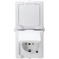 KOPP HEINRICH Enchufe para ambientes húmedos Kopp, con tapa abatible, doble, línea Nautic, color blanco ártico, modelo 136902009
