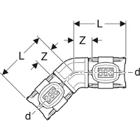 Geberit GE FlowFit, codo, PPSU, 45 grados, diámetro 75 mm, 1 unidad.