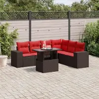 Prolenta Maison Exclusive: Juego de sofá de jardín de 7 piezas con cojines, color marrón, fabricado en polirratán