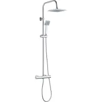 TRIZERATOP Juego de ducha de lluvia con termostato, ajustable, antical, cromado, 1 función, 110 cm, cuadrado
