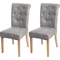 Mendler Conjunto de 2 sillas de comedor estilo Chesterfield II, ideales también para la cocina, con remaches, tapizadas en tela gris claro y con patas de color claro