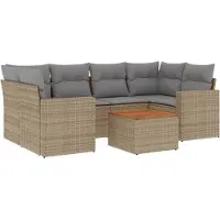 vidaXL Juego de sofá de jardín de 7 piezas con cojines, color beige, de ratán sintético
