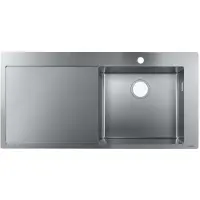 Hansgrohe Fregadero empotrado de 450 mm de profundidad, para instalación en la parte izquierda, modelo S715-F450, de acero inoxidable