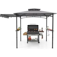 Costway Pérgola para barbacoa , resistente a la intemperie, con toldo lateral, techo doble, estantes laterales, ganchos y abrelatas. Dimensiones: 318 x 153 x 250 cm