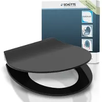 Schutte Duroplast: Asiento de inodoro Slim con cierre suave, color . Tapa de inodoro negra, de diseño plano y con sistema de cierre rápido