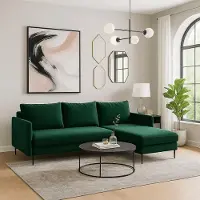 Sofello GUTTO Sofá de esquina BELLISSIMA, sofá cama verde con función de cama, sofá de terciopelo suave con caja de ropa y espacio de almacenamiento