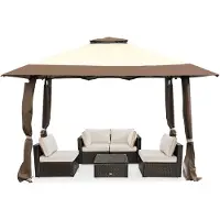 Costway , Pabellón de 4x4 metros, toldo pop-up plegable con techo doble, funda de transporte y ruedas, pabellón para jardín, carpa para fiestas, impermeable, resistente, protección UV 50+, color marrón