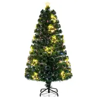 Costway Árbol de Navidad artificial de 150 cm con estrella en la punta, 24 luces LED blanco cálido y 170 puntas de ramas. Árbol de Navidad de fibra de vidrio, árbol artificial