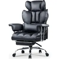 Bigzzia Silla de oficina con reposapiés - Silla de oficina ergonómica con soporte lumbar - Silla de oficina grande de cuero sintético (PU) con respaldo alto - color