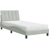 Syfax Cama con colchón Hanko terciopelo gris claro 80x200 cm