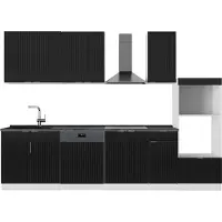 Vicco Mueble de cocina Fame-Line Negro a rayas/blanco 300 cm con armario alto, ET Antracita, Model 51088