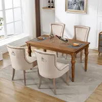 Flieks Juego de 4 sillas de comedor , sillas de cocina tapizadas con patas de madera maciza, sillas de comedor con revestimiento de terciopelo, color beige