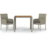 Syfax Set comedor de jardín 3 piezas con cojines ratán sintético gris