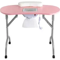 StarTech.com Mesa para manicuras/mesa de trabajo portátil - Estación de trabajo plegable - Sistema de aspiración de polvo - Reposamuñecas - Ruedas - Estructura de metal - Rosa