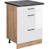 Vicco Mueble bajo de cocina R-Line Blanco alto brillo 60 cm con cajones, ET Antracita, Model 45616