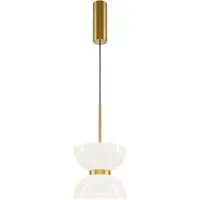 Maytoni Lámpara colgante moderna Kyoto, color dorado, pantalla de vidrio blanco, LED de 11W, marca , temperatura de color 3000K (luz cálida)