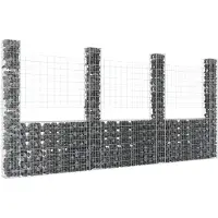 vidaXL : Cesta de gavión en forma de U con 4 pilares de hierro, 380x20x200 cm