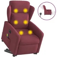 vidaXL Sillón de masaje eléctrico con función de ayuda para levantarse, color burdeos, tapizado en tela