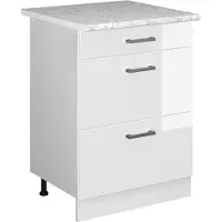 Vicco Mueble bajo de cocina R-Line Blanco alto brillo 60 cm con cajones y encimera, Model 37730
