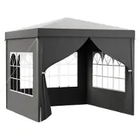 Toboli Pabellón de 3 x 3 metros en color gris, con protección UV 50+. Pabellón de jardín con laterales desmontables, ideal como carpa para fiestas con ventanas, perfecto para terrazas y festivales