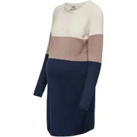 ONLY Maternity Vestido de punto 'OLMLillo' beige / azul oscuro / blanco