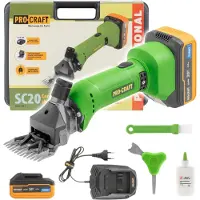 Procraft Cortadora de ovejas a batería SC20 20 V 76 mm + 1 batería 4,0 Ah + cargador + maletín