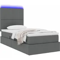 vidaXL Cama con almacenamiento LED y colchón, color gris oscuro, 100 x 200 cm, tapizada