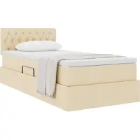 vidaXL Cama con almacenamiento y colchón, color crema, 100 x 200 cm, tapizada en terciopelo
