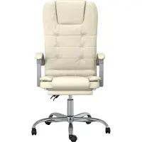 vidaXL Silla de oficina con función de masaje, color crema, tapizada en cuero sintético