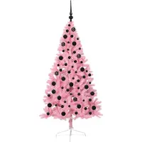 vidaXL Árbol de Navidad artificial con luces LED integradas, color rosa, 180 cm, material PVC