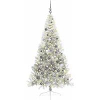 vidaXL Árbol de Navidad artificial con luces LED integradas, color plateado, 120 cm, material: PET