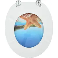 vidaXL Asiento de inodoro con cierre suave, color azul cielo, 44 x 38 cm, placa de MDF