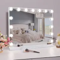 Vanitii Espejo de maquillaje Hollywood, 58 cm x 46 cm, con iluminación, 15 luces regulables, 3 modos de luz, espejo cosmético para baño o tocador, bla