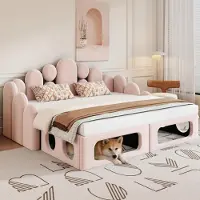 Zerbaco Sofá cama de 180x200 cm, sofá cama tapizado con cama para mascotas, 2 en 1, de terciopelo, con somier y respaldo, color rosa