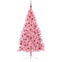 vidaXL Árbol de Navidad artificial con luces LED integradas, color rosa, 180 cm, material PVC