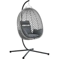 vidaXL Silla colgante con forma de huevo, de ratán sintético, 104 x 100 x 191 cm