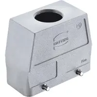 Harting Han 16B EMV / Carcasa de tul de alta temperatura, alta, con 1 conexión M32 recta para cable, para 2 abrazaderas (en la parte inferior)