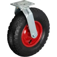 Relaxdays Rueda giratoria , con neumático, 3.50-6, rueda para transporte de cargas pesadas, placa para atornillar, hasta 120 kg, negra/roja