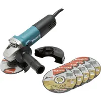 Makita Amoladora angular eléctrica de 840W y 125mm, con disco de desbaste y 5 discos de corte