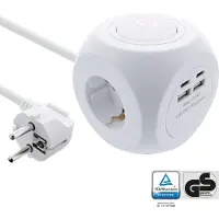 InLine Cubo de carga , con 3 tomas de corriente con conexión de seguridad, 2 puertos USB-C, 2 puertos USB-A, color blanco, 2 metros