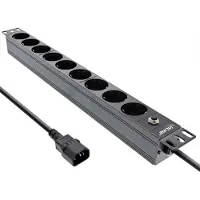 InLine 16429S, regleta de enchufes de 19", con 9 tomas de corriente, con toma de tierra, conector C14, protección contra sobrecarga
