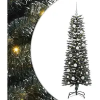 vidaXL Árbol de Navidad artificial con 150 luces LED, base incluida, color verde, 120 cm